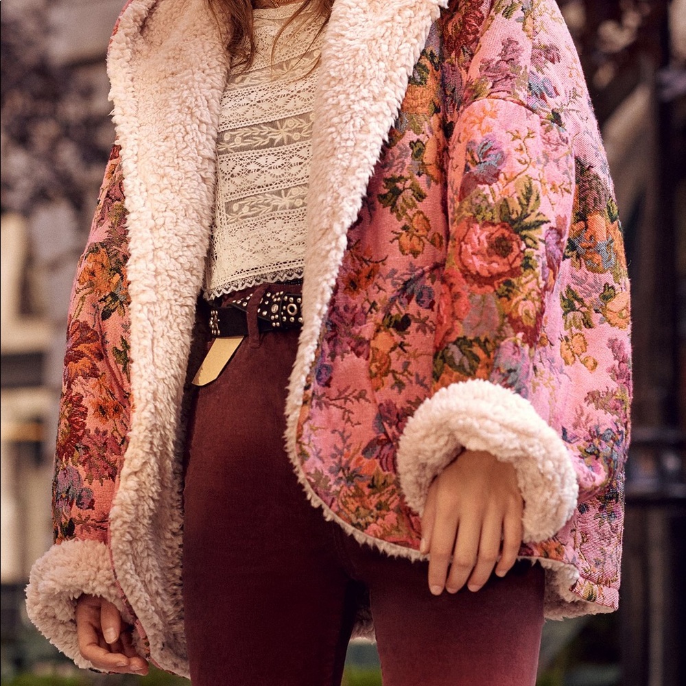 UO beatriz reversible floral teddy coat